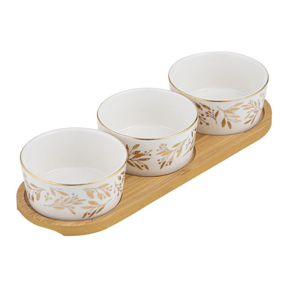 Set 3 boluri din portelan cu suport din lemn, Comet - COOKSHOP SPECIALS