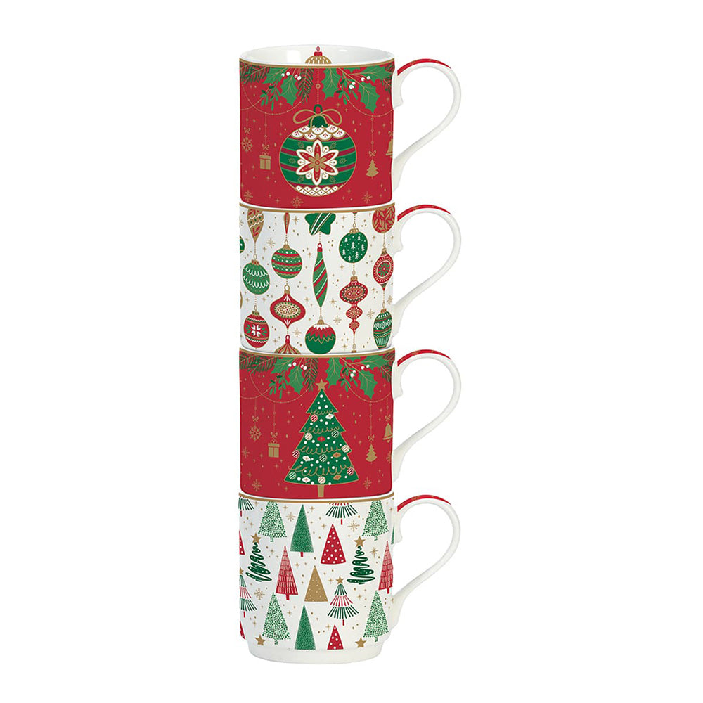 Set 4 cani din portelan, 275 ml, Jingle Bells - COOKSHOP SPECIALS