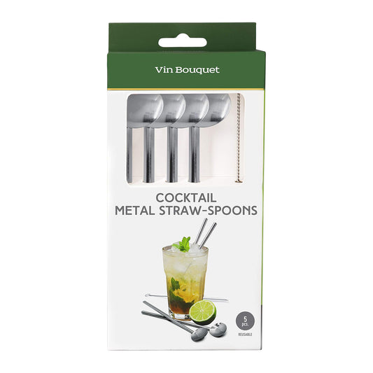 Set 4 lingurite 2 in 1 pentru cocktail si perie, inox - VIN BOUQUET
