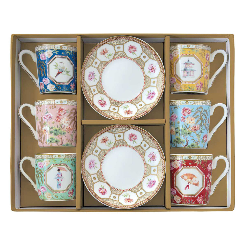 Set 6 cesti de cafea si farfurii, 100 ml, Jardins D'Orient - COOKSHOP SPECIALS