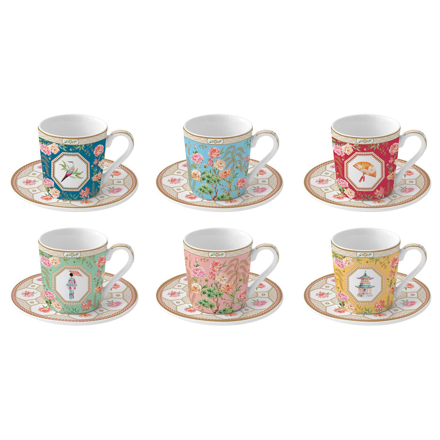 Set 6 cesti de cafea si farfurii, 100 ml, Jardins D'Orient - COOKSHOP SPECIALS
