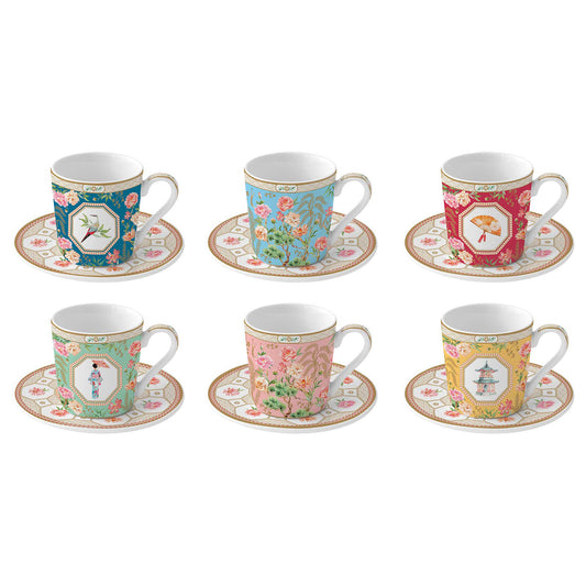 Set 6 cesti de cafea si farfurii, 100 ml, Jardins D'Orient - COOKSHOP SPECIALS
