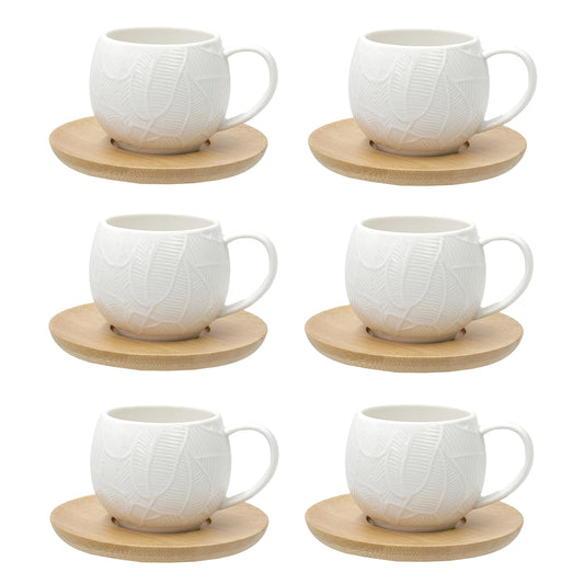 Set 6 cesti pentru cafea si farfurii, 90 ml, Intavola Leaves - LA PORCELLANA BIANCA