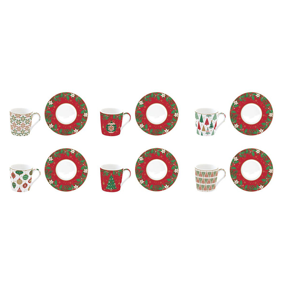 Set 6 cesti si farfurii pentru cafea, 100 ml, Jingle Bells - COOKSHOP SPECIALS