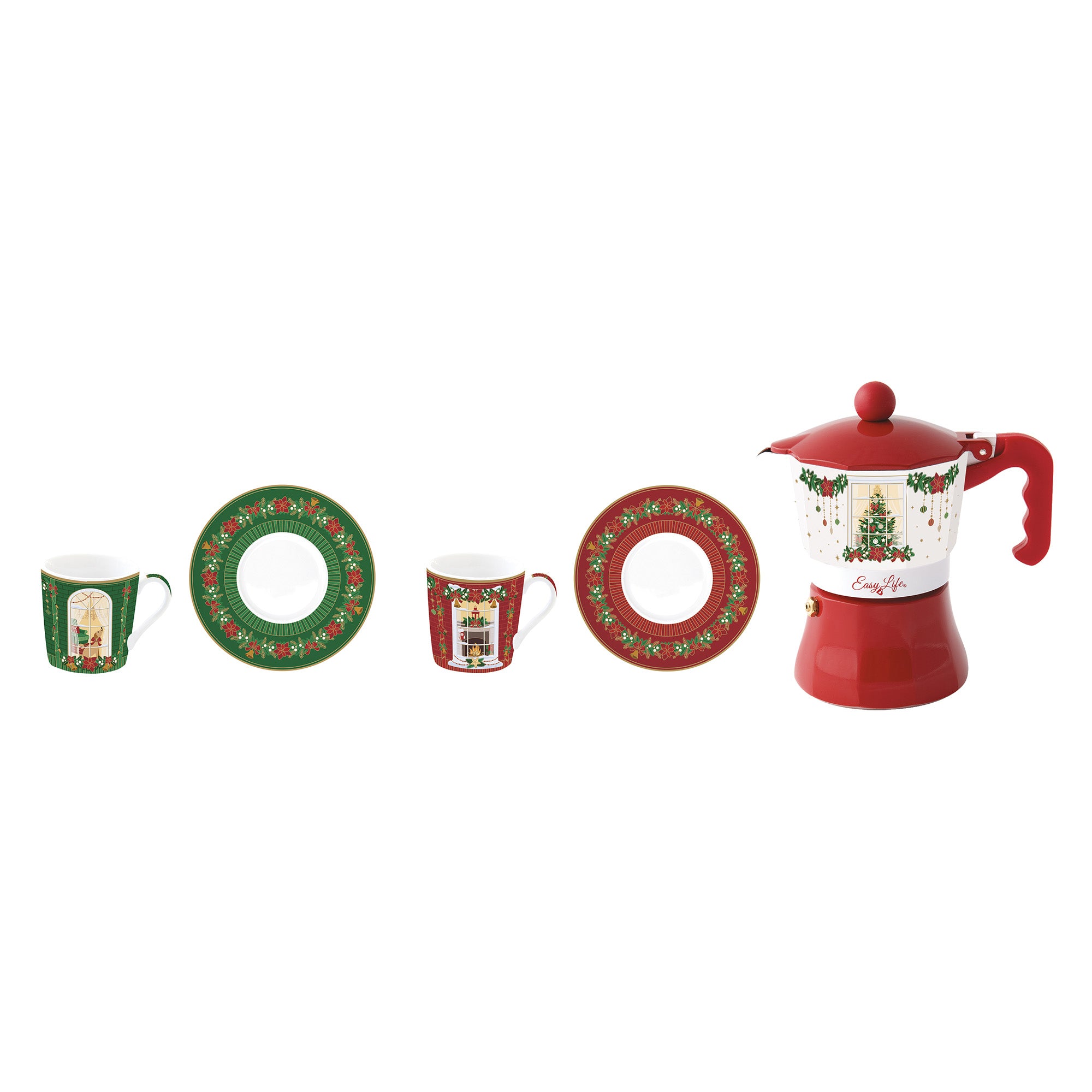 Set cafetiera si 2 cesti de cafea cu farfurii, 100 ml, Festive Avenue - COOKSHOP SPECIALS