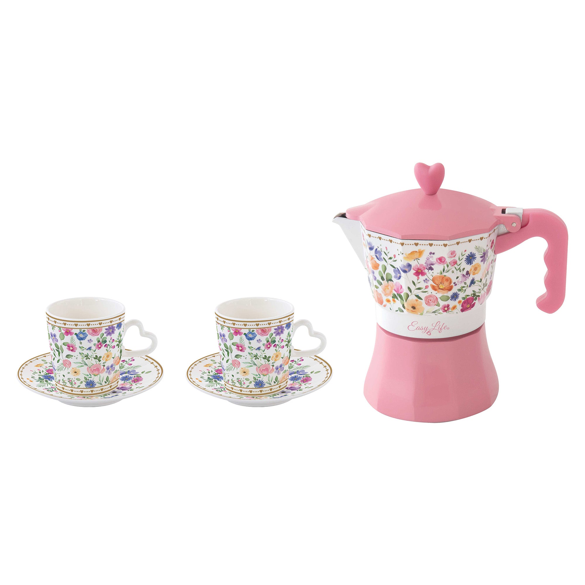 Set cafetiera si 2 cesti de cafea cu farfurii, 100 ml, Mon Amour - SIMONA'S COOKSHOP