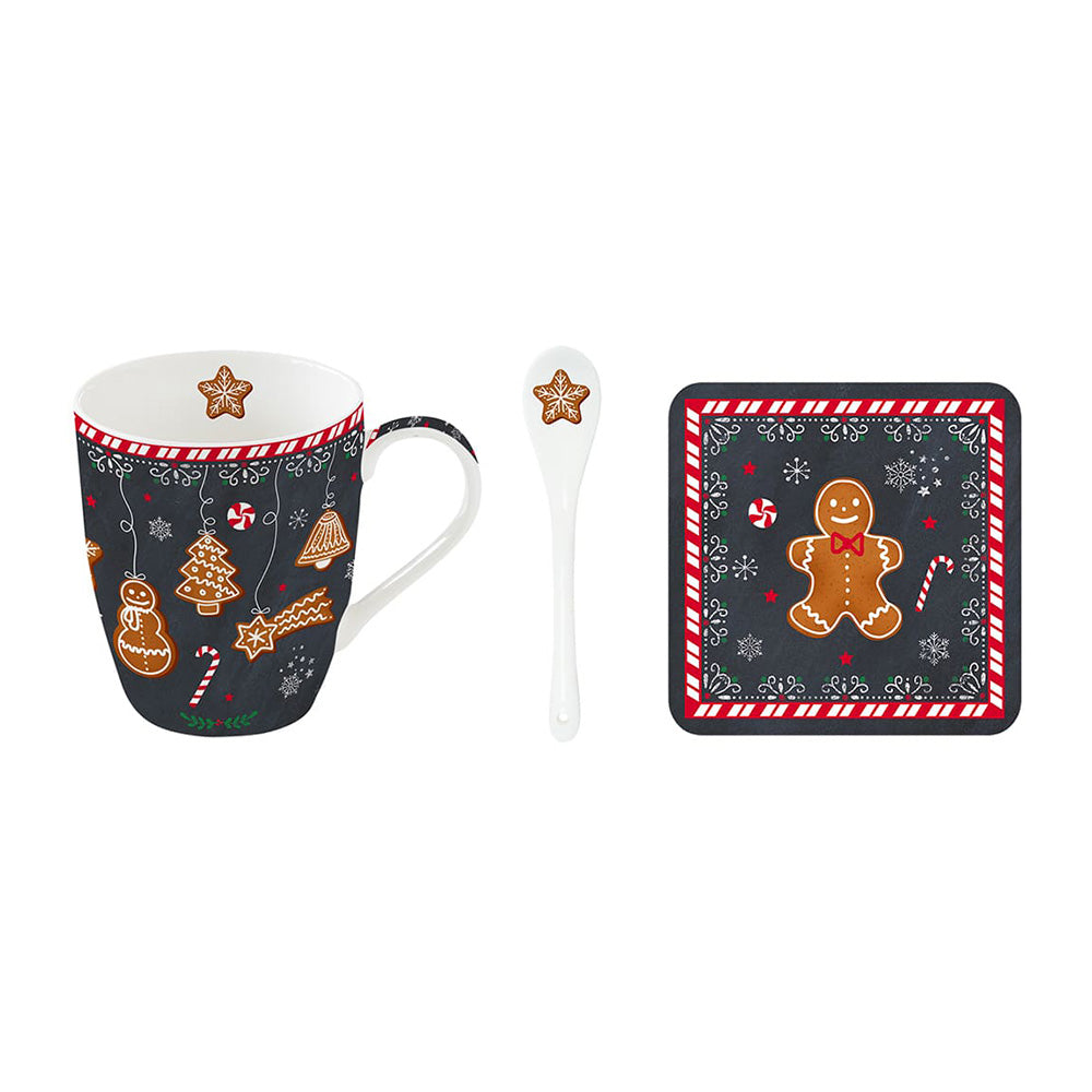 Set cana din portelan, lingurita si coaster, 350 ml, Gingerbread - COOKSHOP SPECIALS