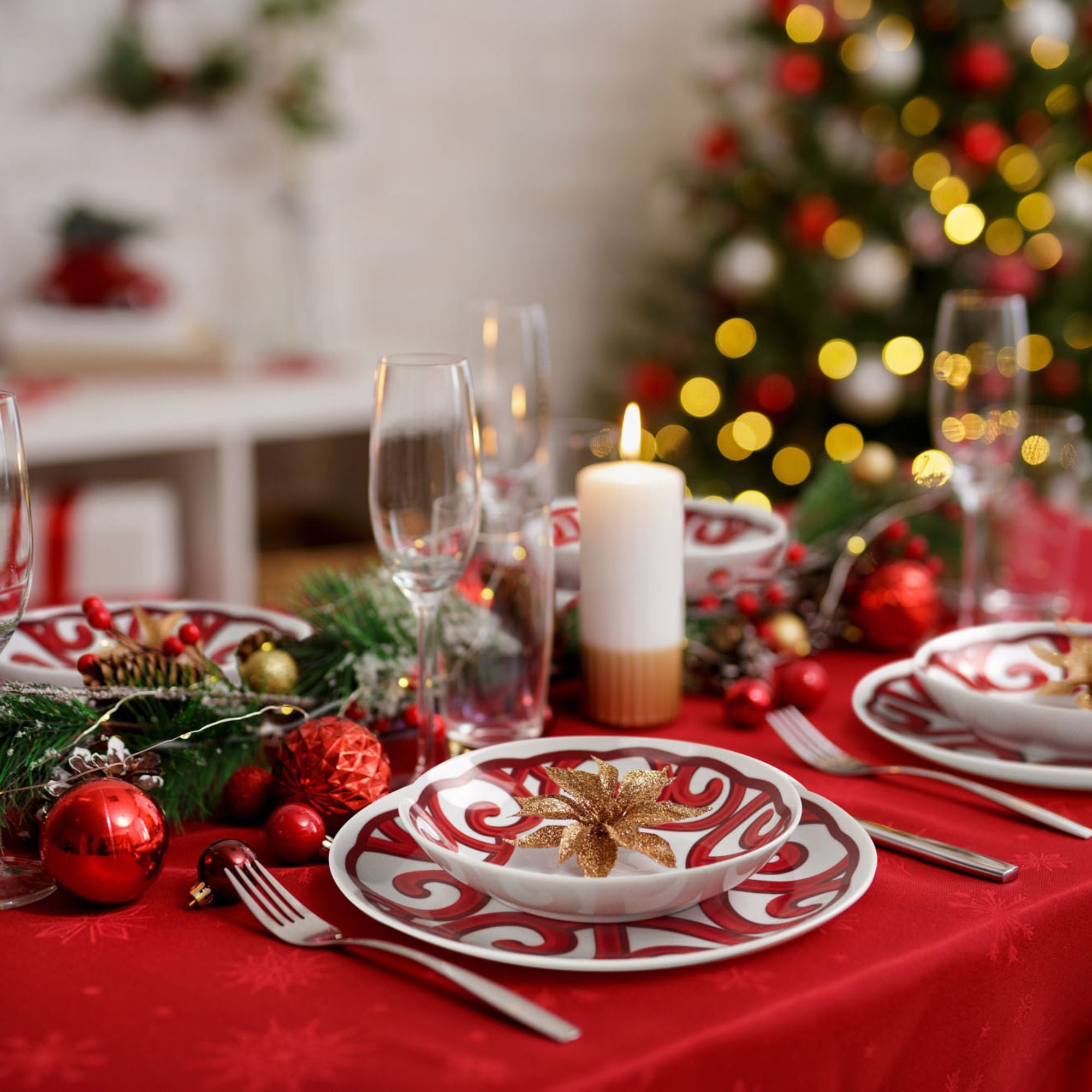 Set pentru cina, 18 piese, melamina, rosu, Harmonia - GUZZINI