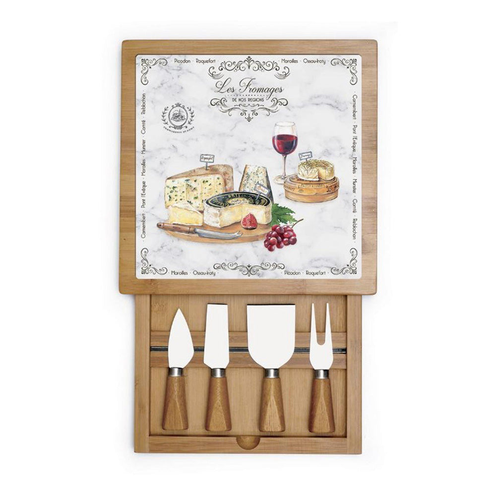 Set tocator si 4 cutite pentru branza, 25x25 cm, Les Fromages - COOKSHOP SPECIALS