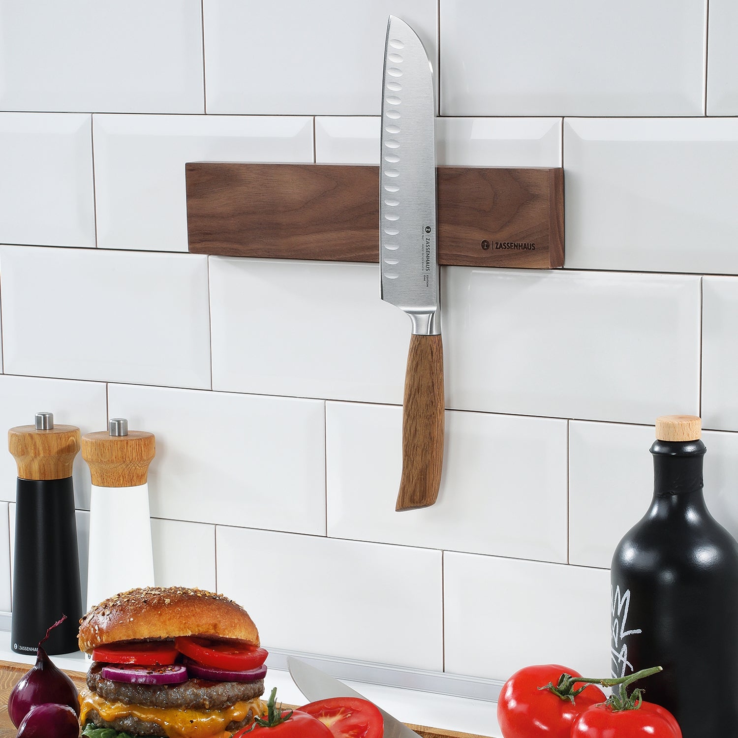 Suport magnetic pentru cutite, lemn de nuc, 30 cm - ZASSENHAUS