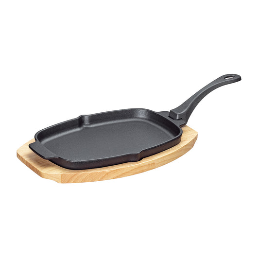 Tigaie din fonta cu suport din lemn, 33 x 21, BBQ - KUCHENPROFI