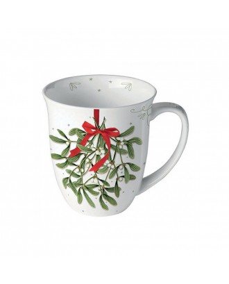 Cana din portelan, 400 ml, Mistletoe with Bow White - AMBIENTE