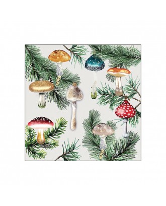 Servetele de masa, 20 buc, 33x33 cm, Mushroom Ornaments White - AMBIENTE