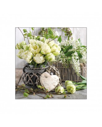 Servetele de masa, 20 buc, 33x33 cm, White Tulips - AMBIENTE