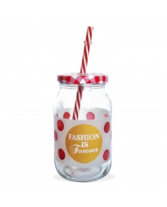 Borcan din sticla cu pai, 450 ml, Fashion Red Dots - SIMONA'S COOKSHOP