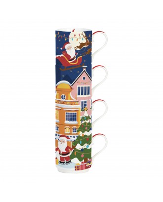 Set 4 cani din portelan, 275 ml, Santa in Town - SIMONA'S COOKSHOP