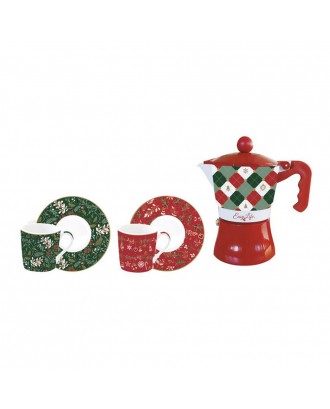 Set cafetiera si 2 cesti de cafea cu farfurii, 100 ml, Fancy Christmas - SIMONA'S COOKSHOP