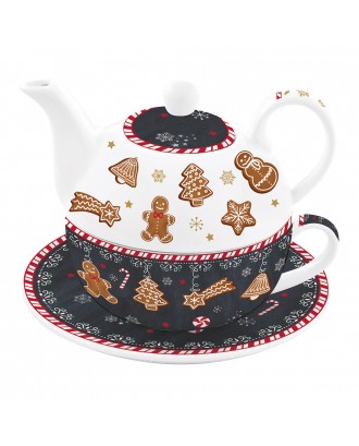 Set ceainic din portelan si farfurie, 350/350 ml, Gingerbread - SIMONA'S COOKSHOP