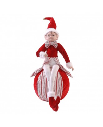 Decoratiune Spiridus Elfkins pe minge, rosu/alb, 40 cm - SIMONA'S COOKSHOP